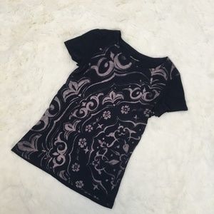 Lucky Brand Blue Floral Burnout T-Shirt Small